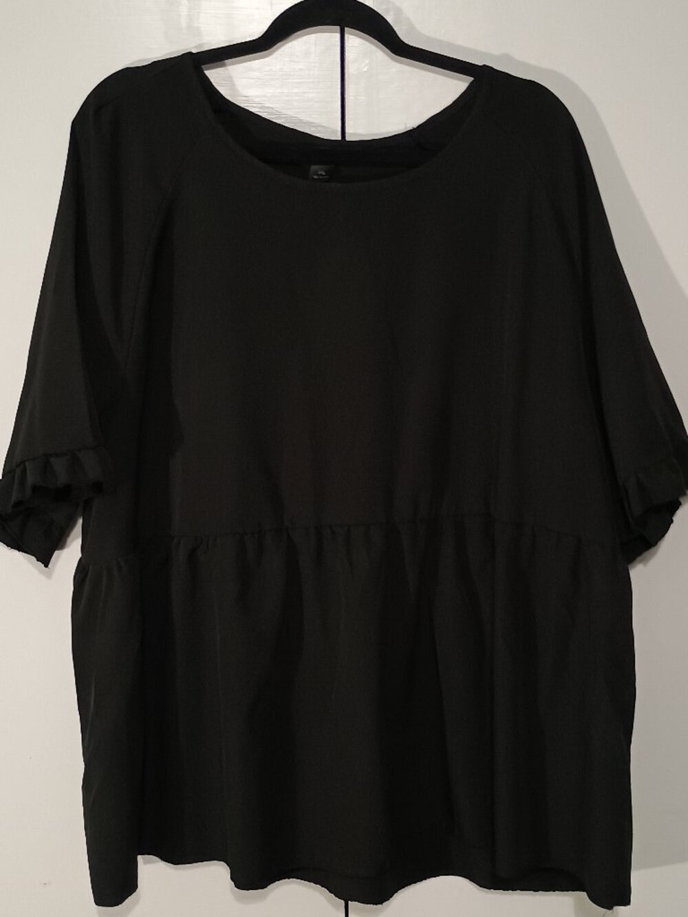 SHEIN Curve 3XL Black Peplum Babydoll Blouse Ruffle Sleeve Round Neck Top Plus S - Picture 2 of 7